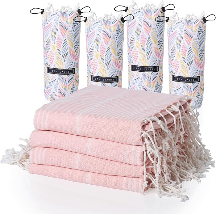 BAY LAUREL 4-Pack Oversized Turkish Beach Towels – Quick Dry, Sand Free Towels with Travel Bags... | Amazon (US)