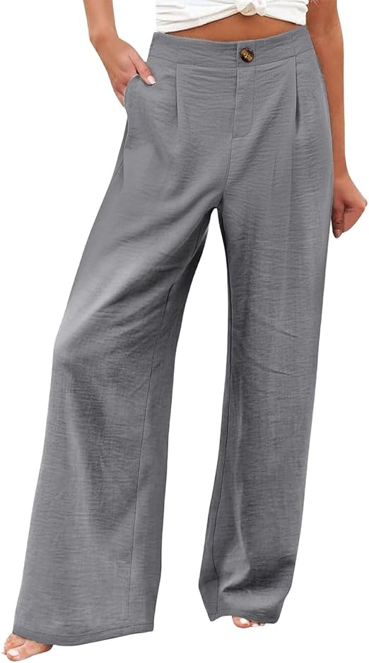 Wide Leg Dress Pants for Women Business Casual Elastic Waist Comfy Work Pants Baggy Lounge Pants ... | Amazon (US)