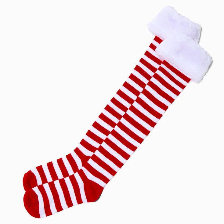 Red & White Striped Over The Knee Socks | Claire's (UK)