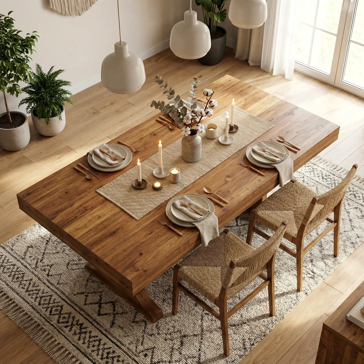 Solid Wood Rectangular Dining Table – I-Shaped Industrial Legs & Wood Veneer Top | Wayfair North America
