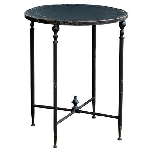 Monty French Country Black Aged Metal Round Side End Table | Kathy Kuo Home