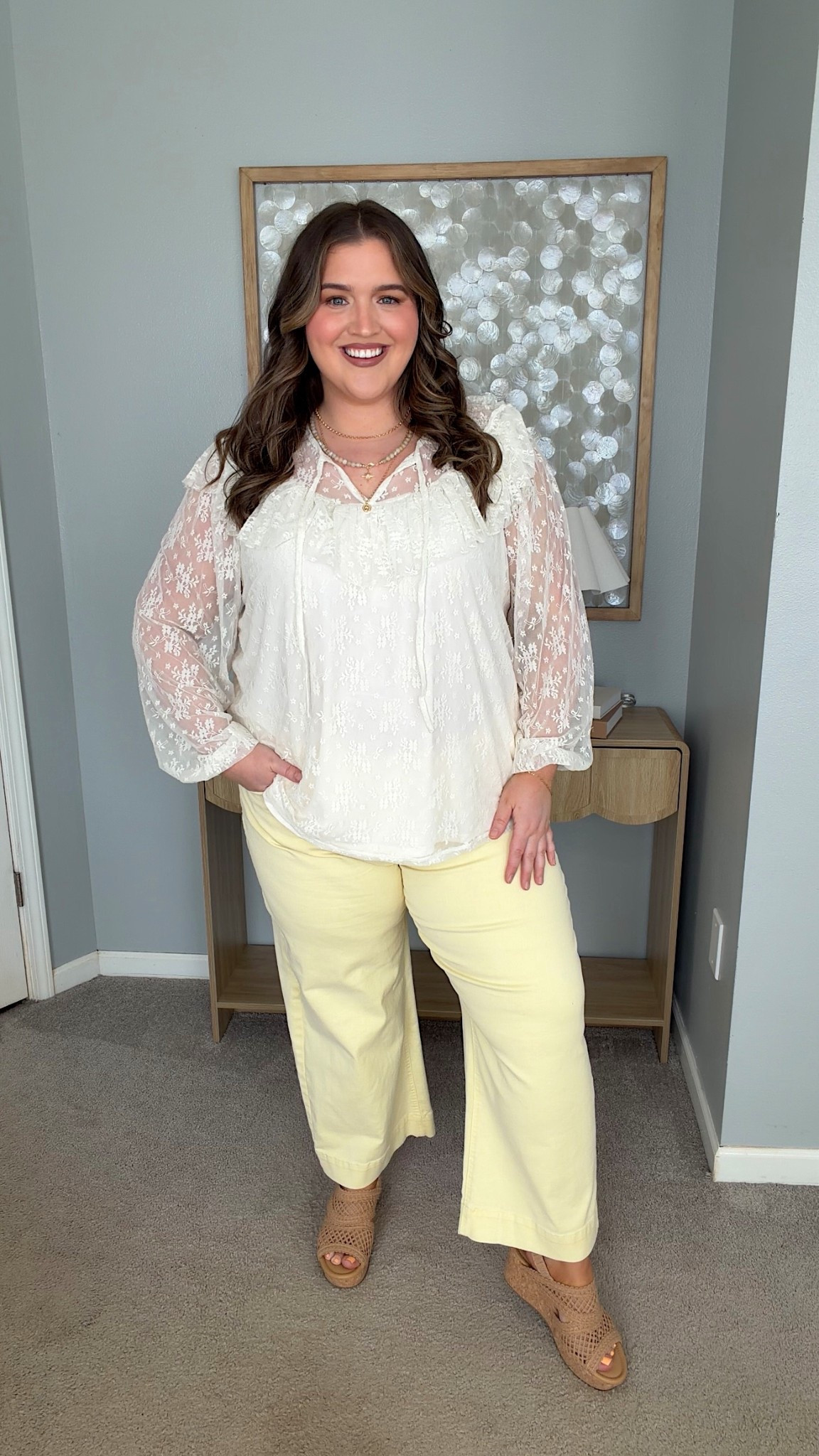 Sunshine pants 💛☀️ Colored pants are so back in style… at least that’s what I told myself after seeing how cute these yellow cropped pants are. Stretchy comfortable fit paired with a lightweight lace blouse and wedges makes for the perfect Spring outfit imo 🫶🏼 Wearing a size 2X top and 20 in bottoms. @maurices 

#LTKPlusSize #LTKootd #LTKgrwm
