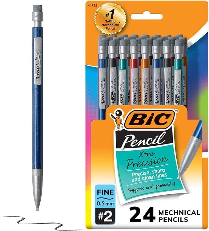 BIC Xtra-Precision Mechanical Pencils With Erasers, Fine Point (0.5mm), 24-Count Pack, Mechanical... | Amazon (US)