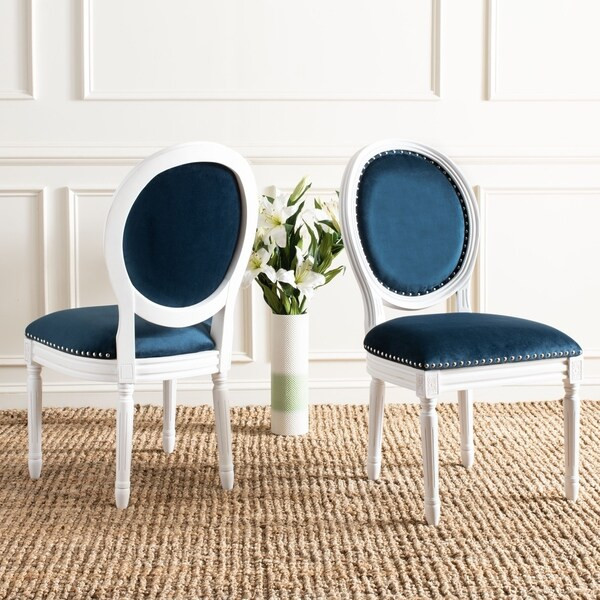 Safavieh Old World Dining Holloway Navy Velvet Oval Dining Chairs (Set of 2) | Bed Bath & Beyond