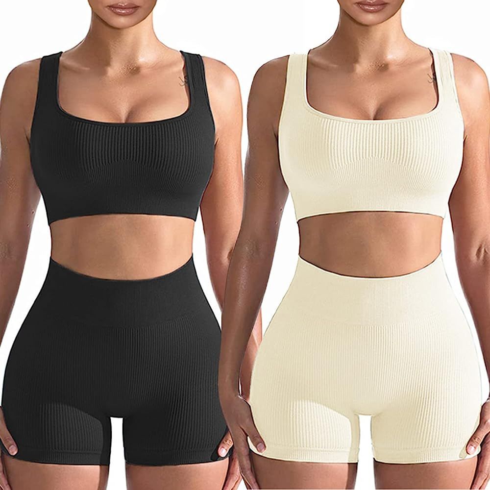 Workout Sets for Women 2 Piece, Cute YOGA Workout Set, Two Piece Workout Outfits,2 Pack | Amazon (US)