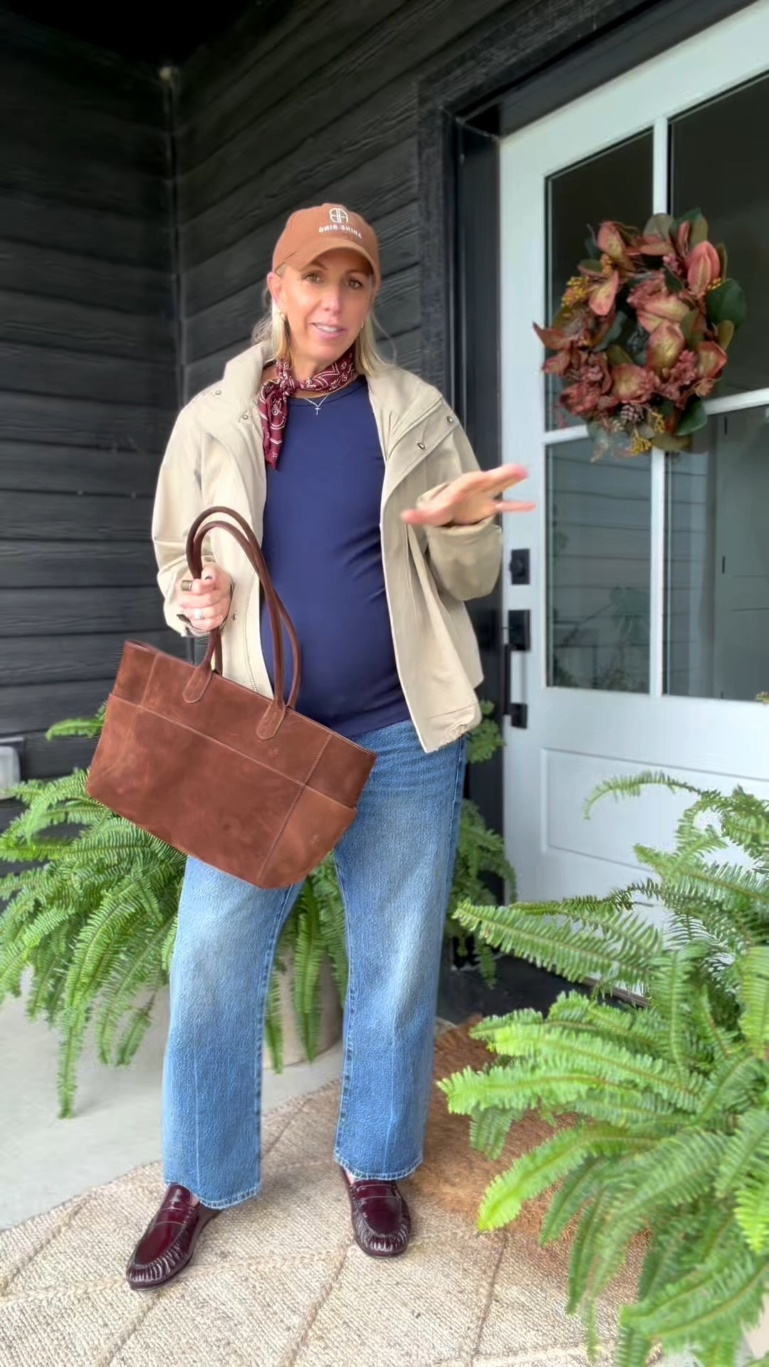 Pregnancy style that still feels like me: a great pair of relaxed, straight leg jeans, an elevated jacket, comfy loafers, and a suede tote that keeps me organized and looks so effortless.
￼
I’m 5’10” wearing a size Large in the jacket. Size 31 jeans (I’m currently 37 weeks pregnant). My loafers fit true to size. 

use my code: SARAHSTYLE10
for 10% off of loafers 😍

#LTKdayinmylife #LTKOver40 #LTKSeasonal