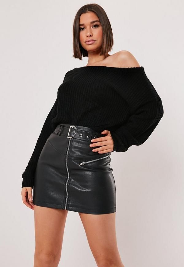 Black Off Shoulder Cropped Knitted Sweater | Missguided (US & CA)