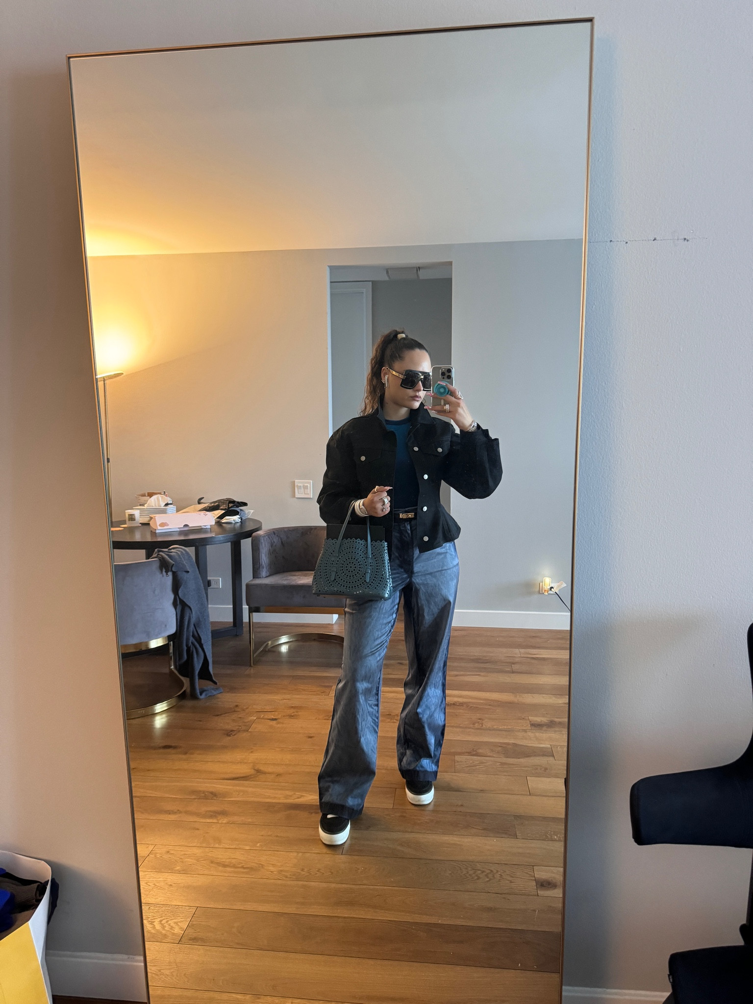 Black bomber jacket, black wide leg trousers, trainers handbag, sunglasses

#LTKeurope #LTKstyletip #LTKSeasonal