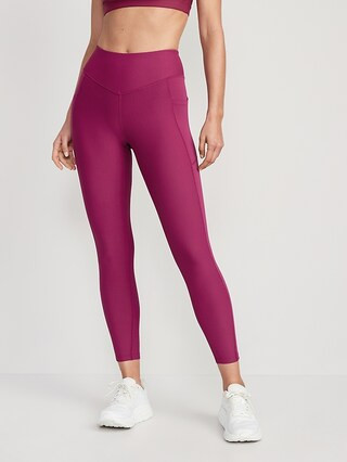 High-Waisted PowerSoft Rib-Knit Side-Pocket 7/8-Length Leggings for Women | Old Navy (US)