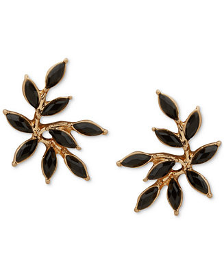 Gold-Tone Black Stone Leaf Stud Earrings | Macy's