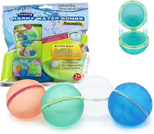 GIFTOURS Reusable Water Balloons Quick Fill Self Sealing, Refillable Water Balls for Kids, Reusab... | Amazon (US)