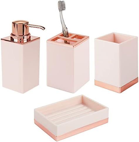 mDesign Square Plastic Bathroom Vanity Countertop Accessory Set - Includes Soap Dispenser Pump, Divi | Amazon (US)