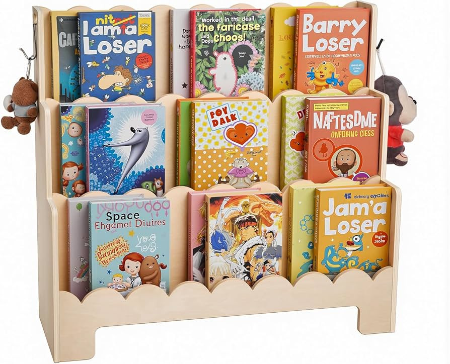 VEVOR 3-Tier Montessori Bookshelf, Scalloped Kids Bookcase, Wooden Book Shelf with 2 Dual Hooks, ... | Amazon (US)