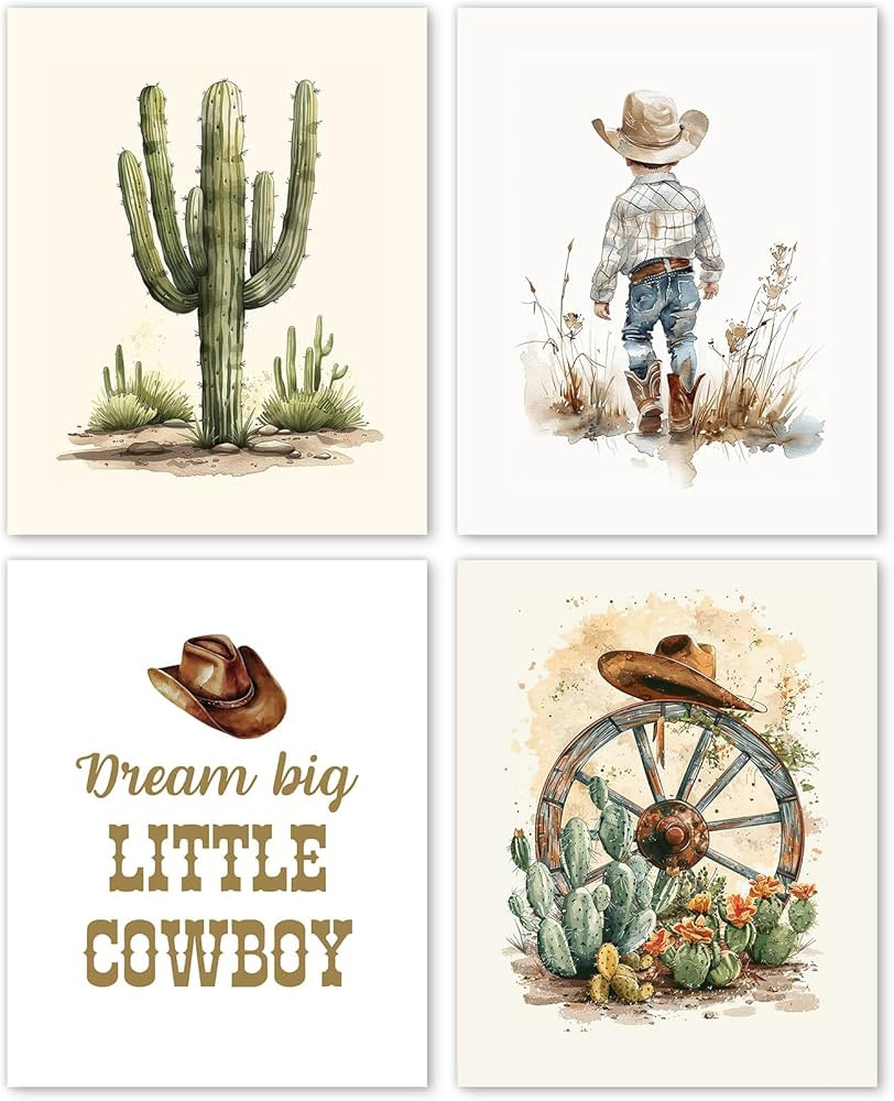 Hxlac Western Cowboy Nursery Wall Art Prints Set of 4 UNFRAMED - Western Wall Decor for Toddler B... | Amazon (US)