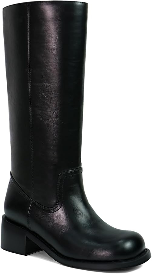 UBWDU Women's Knee High Boots Chunky Block Heel Long Boots Square Toe Low Heel Boots for Women | Amazon (US)