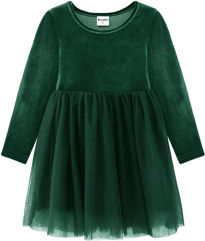 Toddler Long Sleeve Velvet Dress with Tutu Skirt Knee Long Tulle Dresses for Fall Winter Party Ch... | Amazon (US)