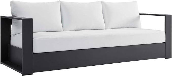 Modway Tahoe Aluminum Outdoor Patio Sofa in Gray White | Amazon (US)