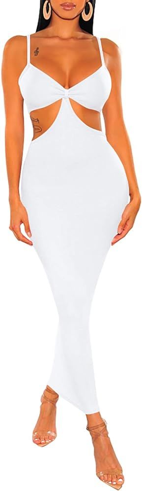 Womens Sexy Cut Out Midi Long Dress Spaghetti Strap Bra Bikini Top Bodycon Bandage Club Party Coc... | Amazon (US)