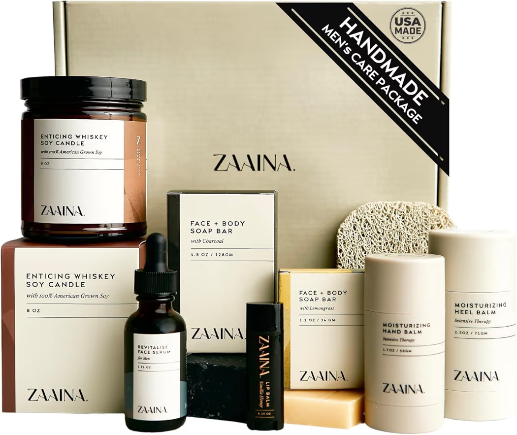 ZAAINA Men’s Self Care Package, Relaxation Spa Gift Set for Him - Luxury Natural Handmade Groom... | Amazon (US)