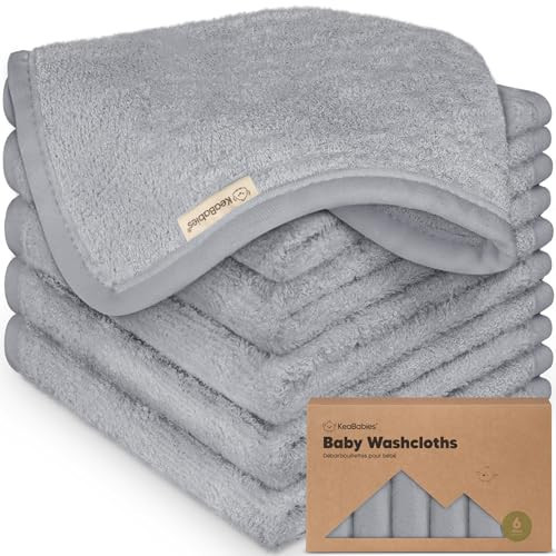 6-Pack Baby Washcloths – Soft Absorbent Viscose from Bamboo Washcloths for Face, Body, Baby Towels for Newborn, Kids, Toddlers, Infant, Gentle on Sensitive Skin, 10x10 Reusable Face Towels (Cool Gray) | Amazon (US)