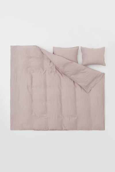 King/queen duvet cover set in washed, woven linen fabric with double-stitched edges. Duvet cover ... | H&M (US + CA)