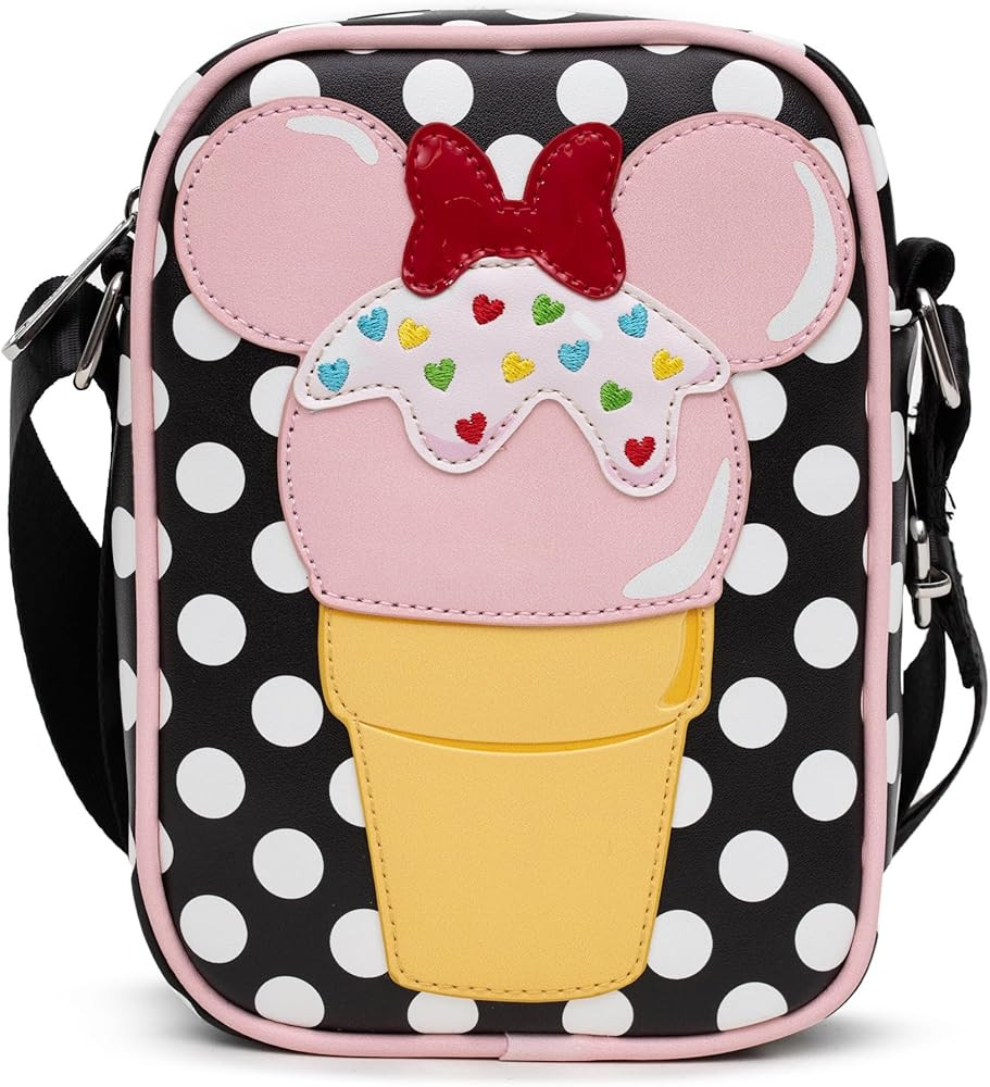 Disney Bag, Crossbody, Minnie Mouse Ice Cream Cone with Polka Dots Black, Vegan Leather | Amazon (US)