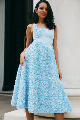 Elliatt Kaia Square-Neck Textured Midi Dress | Anthropologie (US)