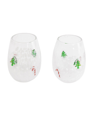 Set Of 2 Christmas Tree Stemless Confetti Glasses | TJ Maxx