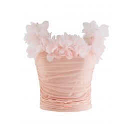 3D Petal Ruched Soft Mesh Cami Top in Pink | Chicwish
