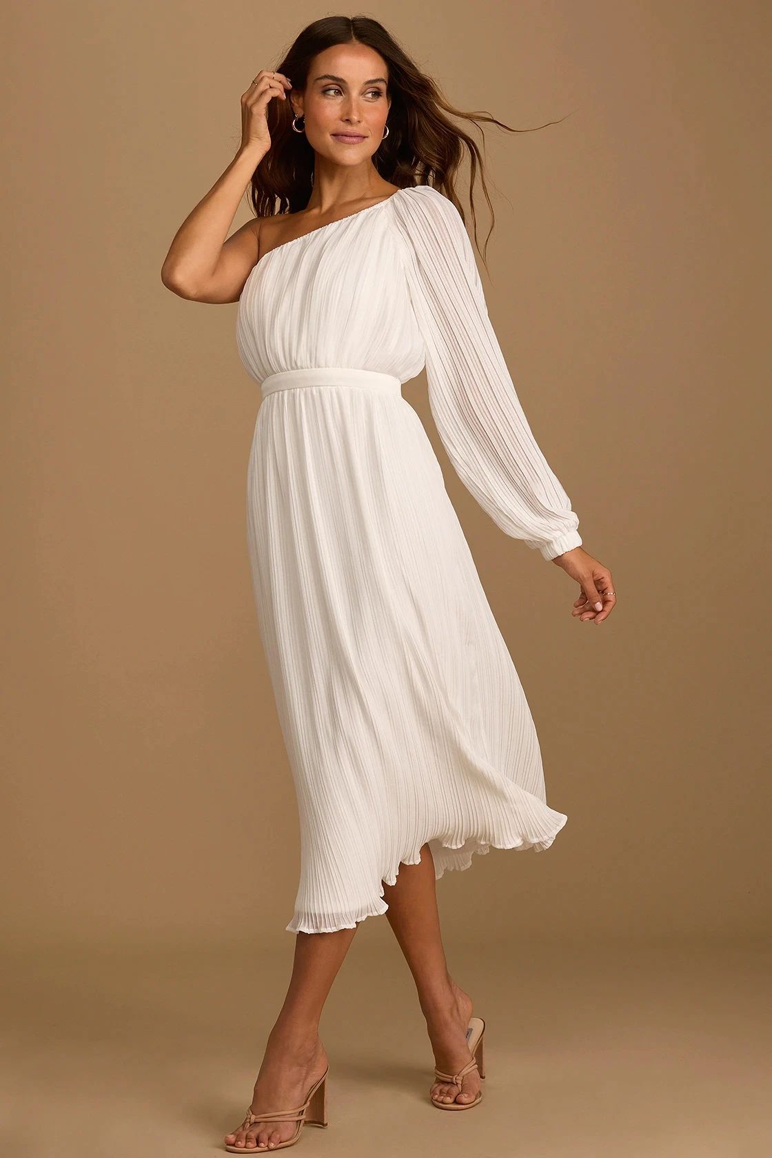 Always Loving You White Pleated One-Shoulder Midi Dress | Lulus (US)