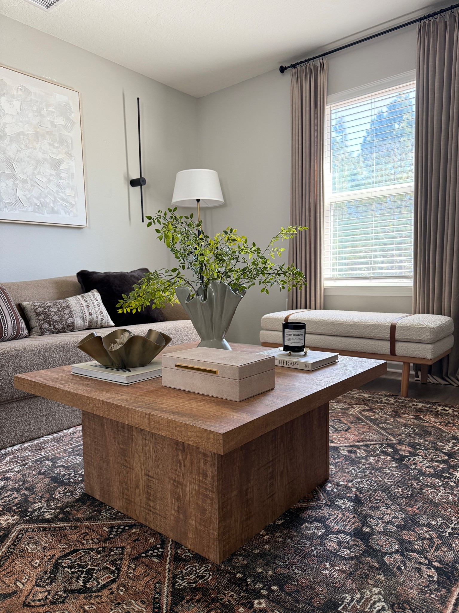 Make it cute but affordable- love this wood coffee table and boucle bench! Linked a few other affordable options I love.. 😍👌🏽

@Wayfair #wayfair #wayfairpartner #ad 

Living room, affordable coffee tables, bench, wayfair home finds, wood coffee table, designer inspired home finds 

#LTKSeasonal #LTKHome