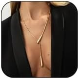 Gold Lariat Necklace for Women, Chuny Long Silver Teardrop Pendant Tear Drop Statement Adjustable... | Amazon (US)