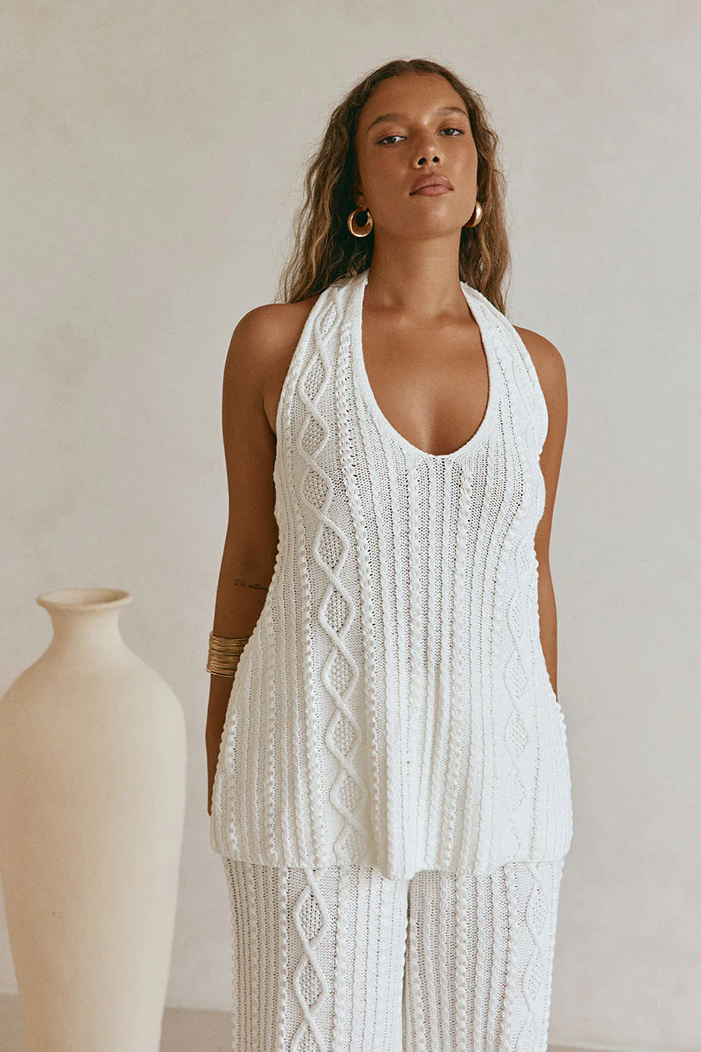 Cream Cable Knit Halter Azari Top | Sabo Skirt US