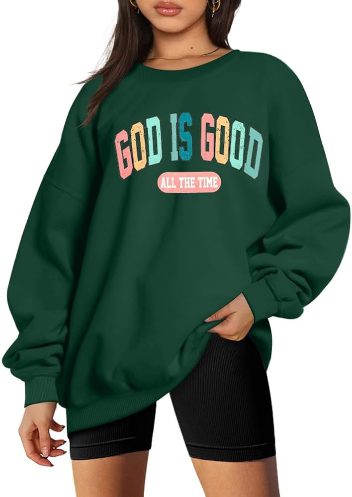 God is Good Sweatshirt Christian Shirts for Women Oversized Jesus Religious Pullover Bible Verse ... | Amazon (US)