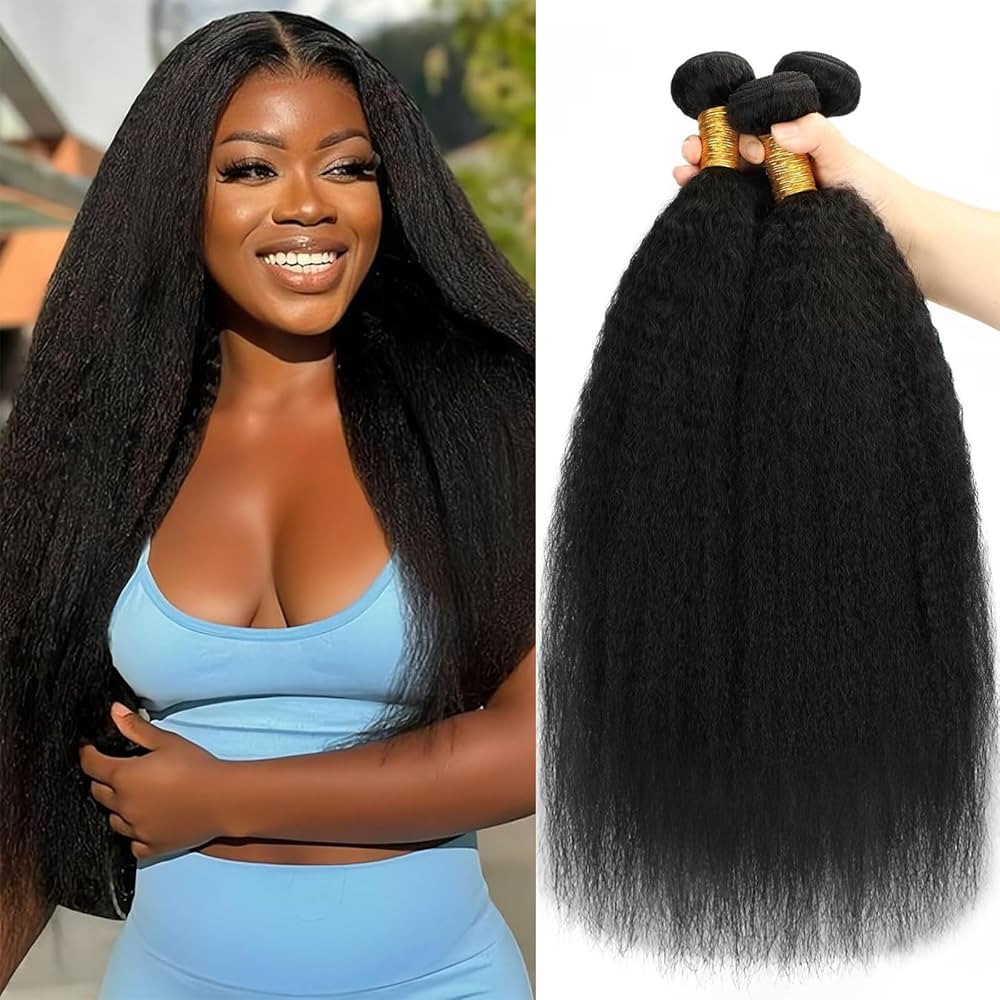 Kinky Straight Hair 3 Bundles Yaki Straight Bundles Human Hair 18 20 22 inch 100% Unprocessed Bra... | Amazon (US)