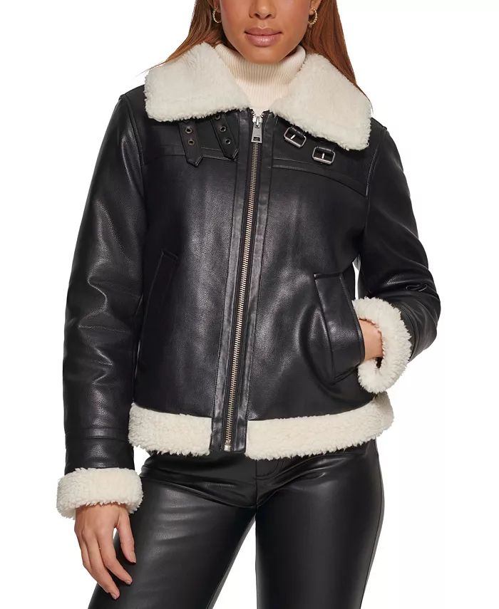 Women's Faux-Leather Aviator Coat | Macys (US)