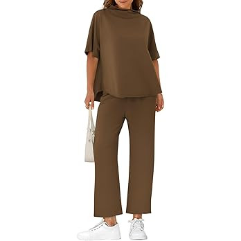 Yousify Women's Oversized Lounge Set 3/4 Batwing Sleeve Crew Neck Pullover Top Wide Leg Pants Two... | Amazon (US)