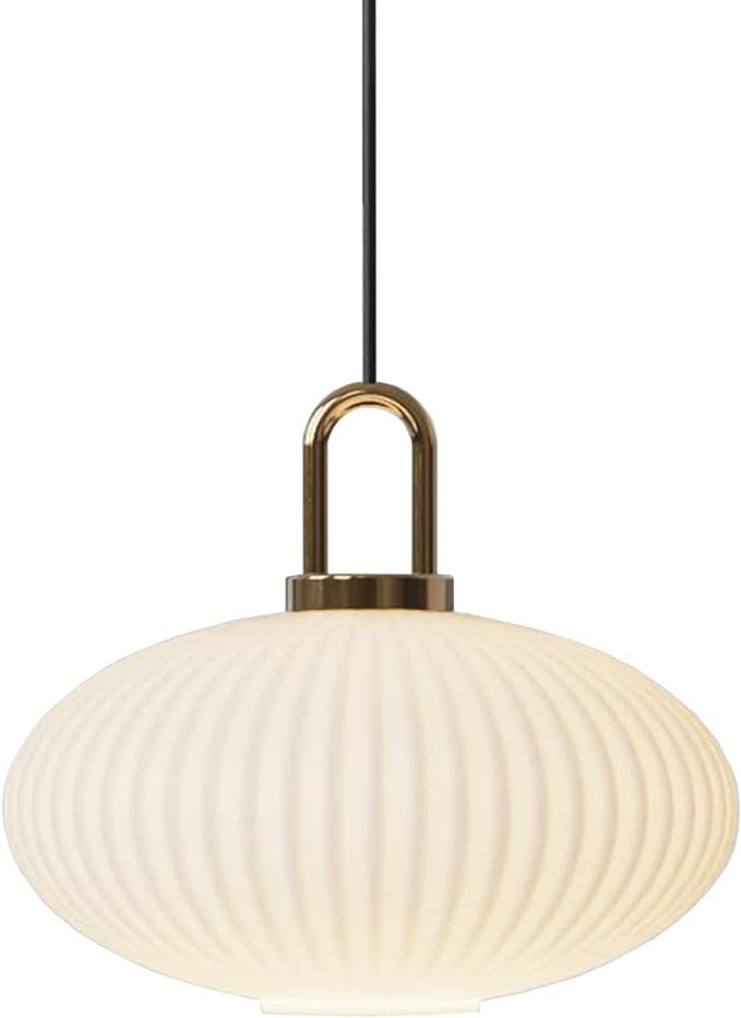 Modern Pendant Light Fixtures with Classic Striped Design Lamp Shade and Brass Holder Perfect Pen... | Amazon (US)