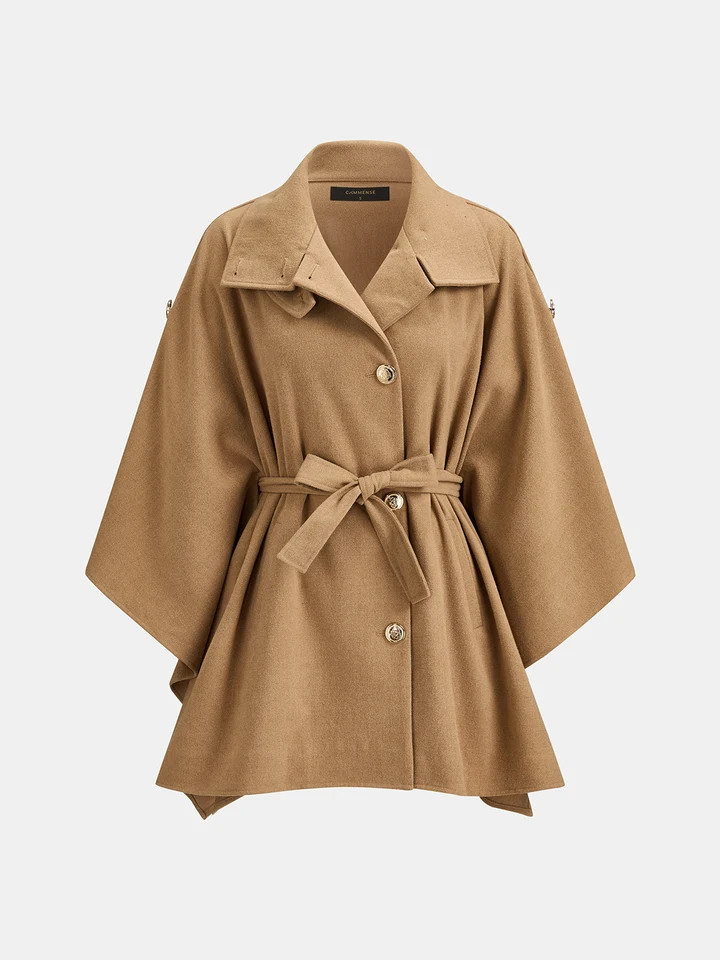 Belted Cape Coat with Sleeve Tabs | Commense