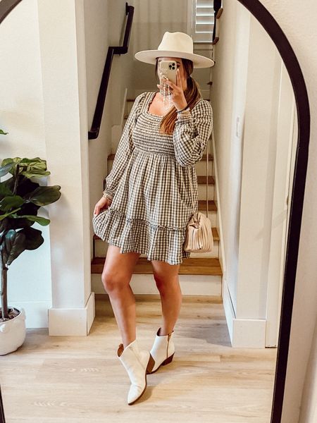 AE American eagle plaid dress - fall outfit - family photos outfit - boho style - tall friendly. Tts L TALL, boots sized up 9.5. dress on sale CODE AELTK10 

#LTKSeasonal #LTKSale #LTKstyletip