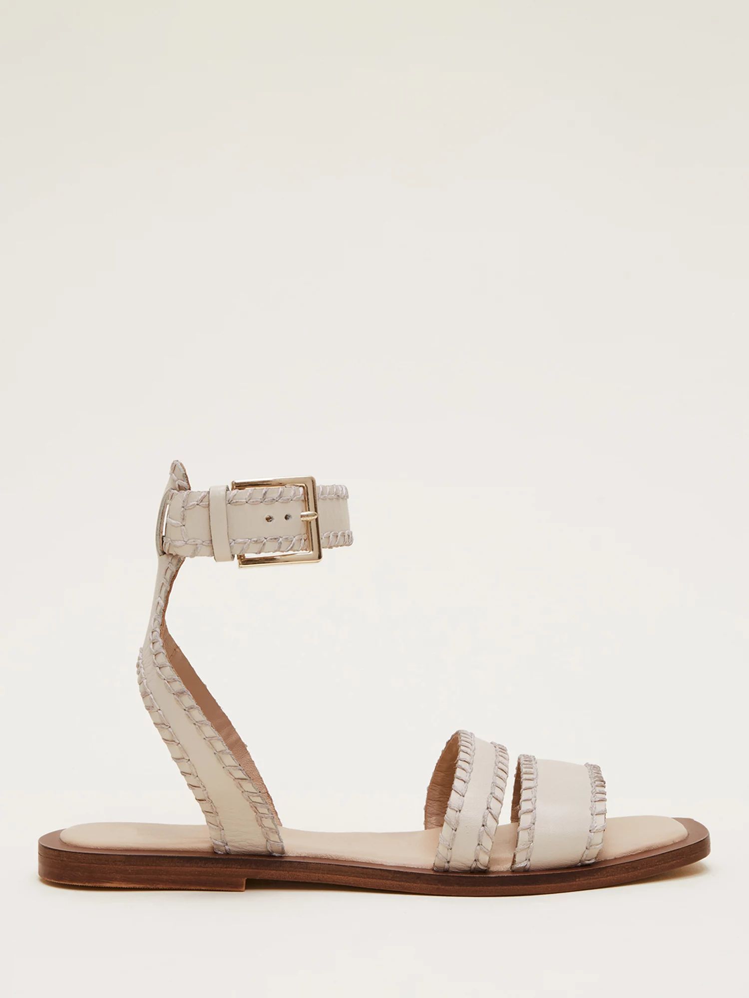 Phase Eight Leather Double Strap Flat Sandals, Cream | John Lewis (UK)