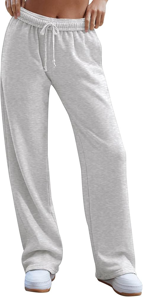 HeSaYep Women's Wide Leg Sweatpants 2024 Trendy Interior Drawstring Baggy Sweatpants High Waisted... | Amazon (US)