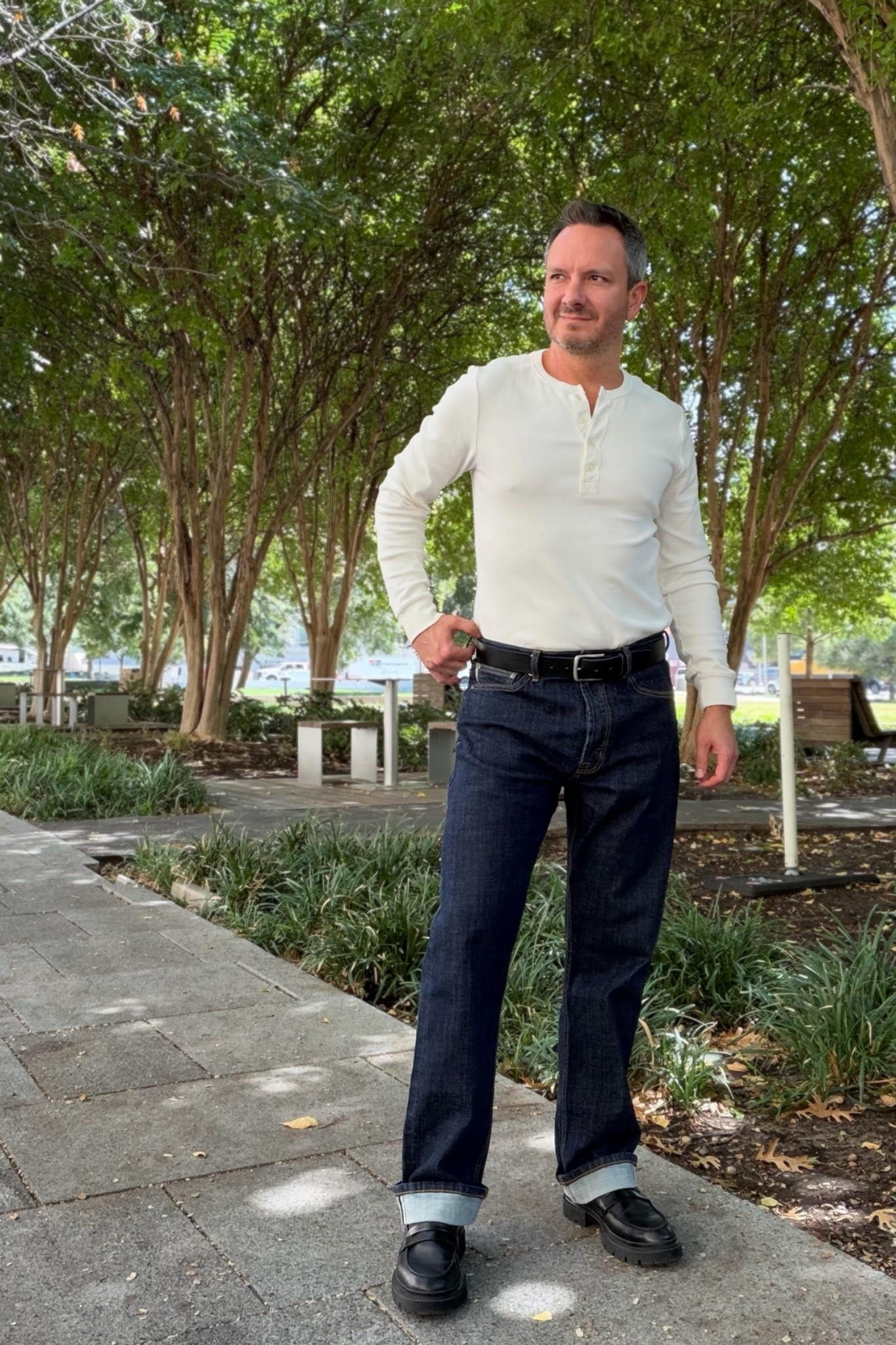 A cream henley, dark denim and chunky black loafers is pretty much my ideal in-between fall outfit. It feels seasonal without looking like I’m pretending it’s 55 degrees when it’s still warm outside.

The darker denim and loafers give it that fall feel, while the cream henley keeps it lighter for now. Once it cools down, I’d just add a suede or barn jacket over the top.

#MensFallStyle #FallMenswear #MensOutfitIdeas #TransitionalStyle #MensStyle

#LTKMens #LTKSeasonal #LTKootd