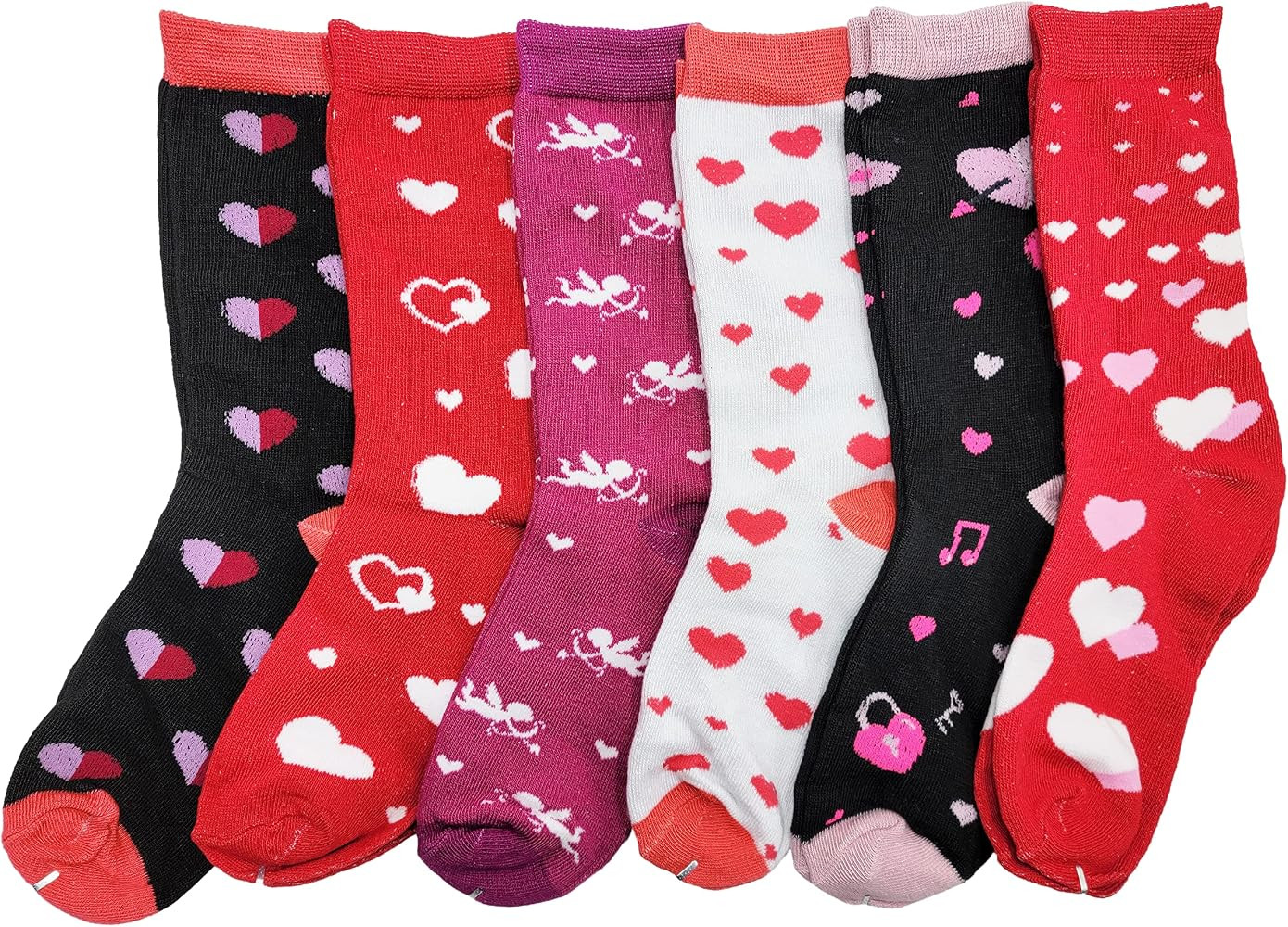 Heart Print Crew Socks for Women, Bulk Valentines Day Pink Love Colorful Pattern Novelty Galentin... | Amazon (US)