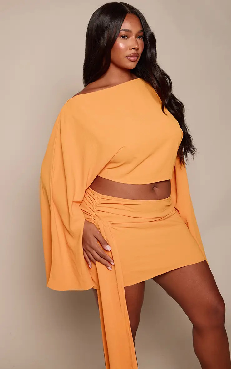 Plus Orange Floaty Woven Knot Side Mini Skirt Co-ord | PrettyLittleThing UK