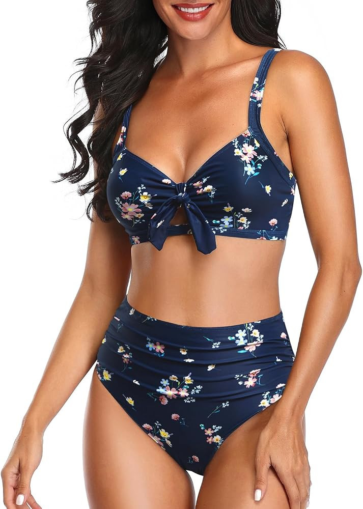 Tempt Me Two Piece Swimsuits - High Waisted Bikini Tummy Control Full Coverage Bathing Suits Ruch... | Amazon (US)