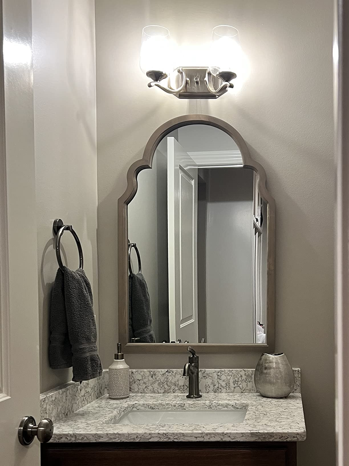 Kate and Laurel Hogan Wood Framed Arched Wall Mirror, 24 x 48, Gray, Farmhouse Moroccan Wall Mirr... | Amazon (US)