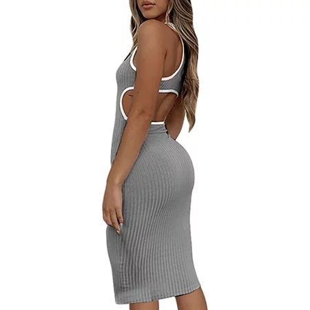 UKAP Womens Scoop Neck Slim Fit Tank Midi Dress Casual Stripe Print Sleeveless T Shirt Dress Bodycon | Walmart (US)