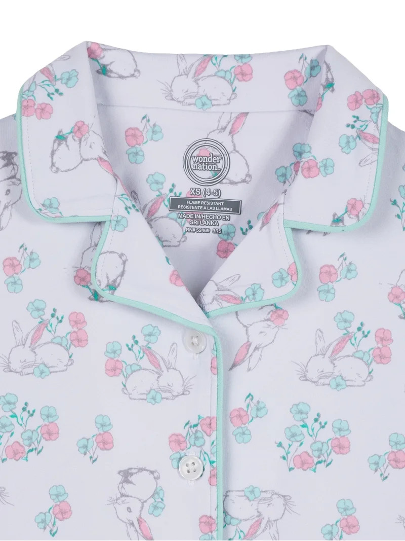 Wonder Nation Girls Short Sleeve Button Front Pajama Top and Pants Set with Eyemask, 3-Piece, Siz... | Walmart (US)