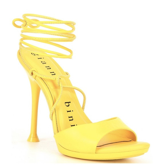 NEW Gianni Bini Yuri Leather Strappy Ankle Wrap Dress Sandals in Yellow | Poshmark